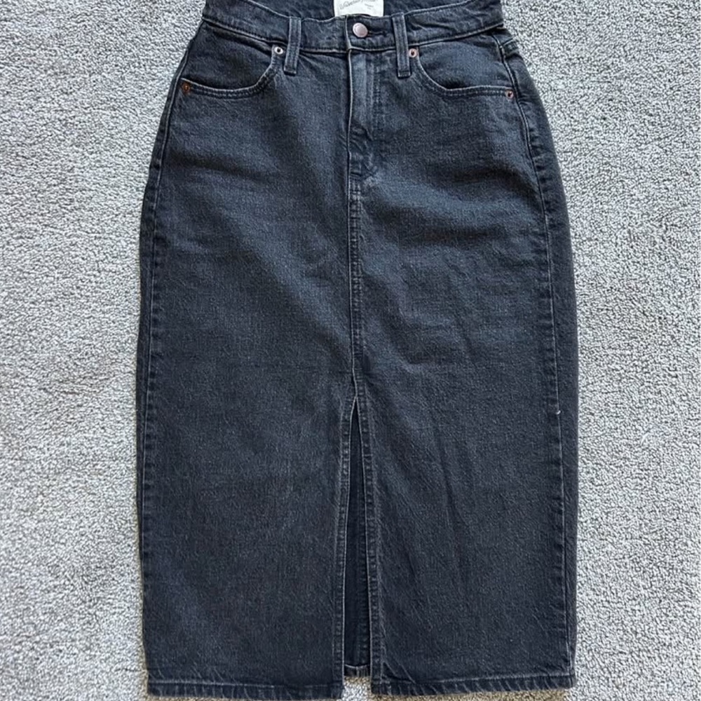 SOLD High Rise Denim Midi Skirt - Black